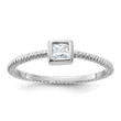 Sterling Silver Rhodium-plated Polished & Textured CZ Square Ring