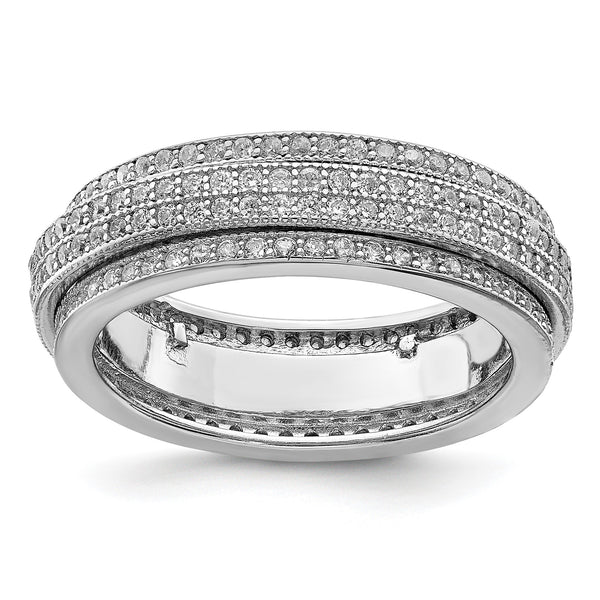 Sterling Silver Polished Rhodium-plated CZ Pav‚ Eternity Motion Ring - Birthstone Company