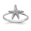 Sterling Silver Rhodium-plated Polished CZ Starfish Ring