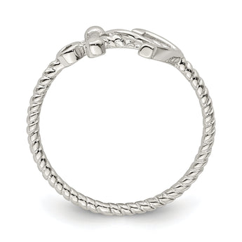 Sterling Silver Rhodium-plated Polished Anchor Ring