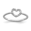 Sterling Silver Rhodium-plated Polished & Textured CZ Heart Ring