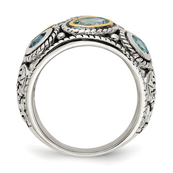 Sterling Silver With14k Gold and Blue Topaz Fancy Ring