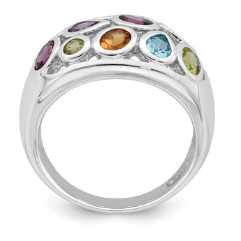 Sterling Silver Rhodium-plated Multi Gemstone Ring - Birthstone Company