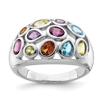 Sterling Silver Rhodium-plated Multi Gemstone Ring - Birthstone Company