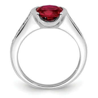 Sterling Silver Rhodium-plated Synthetic Ruby and CZ Bezel Ring
