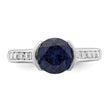 Sterling Silver Rhodium-plated Synthetic Blue Sapphire and CZ Bezel Ring