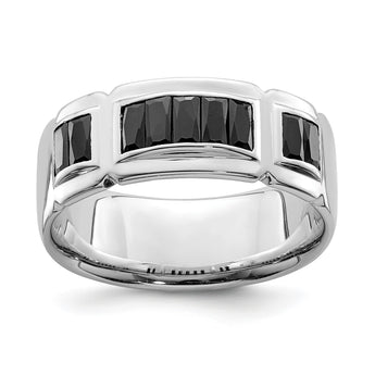 Sterling Silver Rhodium-plated Black CZ Grooved Ring - Birthstone Company