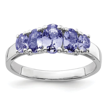 Sterling Silver Rhodium 5-Stone Oval Tanzanite Ring - Birthstone Company