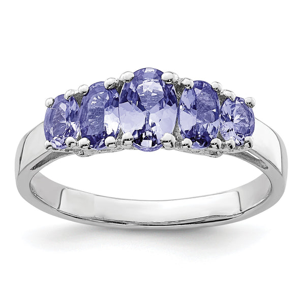 Sterling Silver Rhodium 5-Stone Oval Tanzanite Ring - Birthstone Company