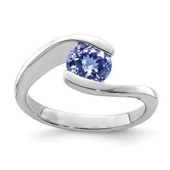 Sterling Silver Rhodium Round Tanzanite Bypass Ring - Birthstone Company