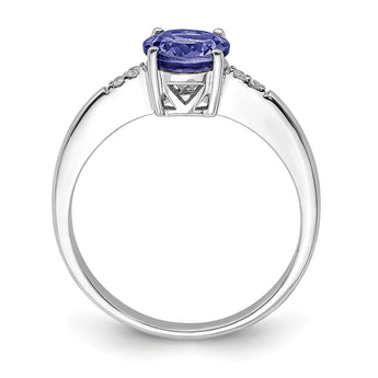 Sterling Silver Rhodium Round Tanzanite & Diam. Ring - Birthstone Company
