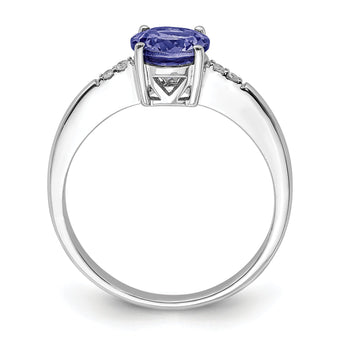 Sterling Silver Rhodium Round Tanzanite & Diamond Ring