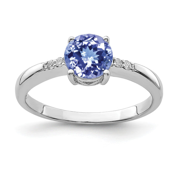 Sterling Silver Rhodium Round Tanzanite & Diam. Ring - Birthstone Company