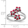 Sterling Silver Rhodium-plated 3 Flower Ruby and Diamond Ring