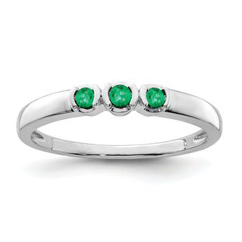 Sterling Silver Rhodium-plated Polished Emerald 3 Stone Ring