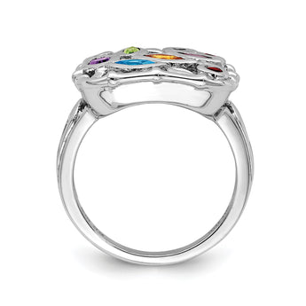 Sterling Silver Rhodium-plated Multi Gemstone Ring - Birthstone Company