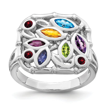 Sterling Silver Rhodium-plated Multi Gemstone Ring - Birthstone Company