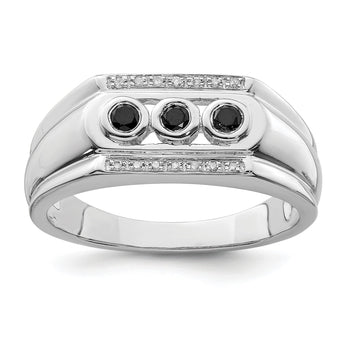 Sterling Silver Rhodium Plated Black and White Diam. Men's Ring - Birthstone Company