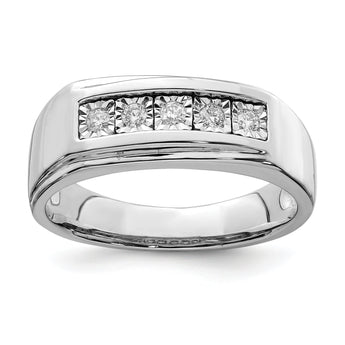 Sterling Silver Rhodium Plated Men's Polished Diamond Ring