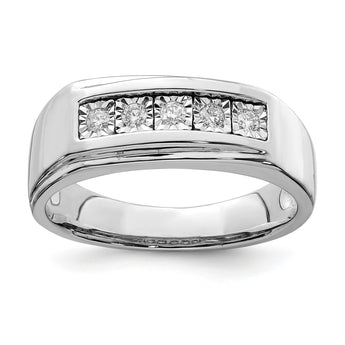 Sterling Silver Rhodium Plated Men's Polished Diam. Ring - Birthstone Company