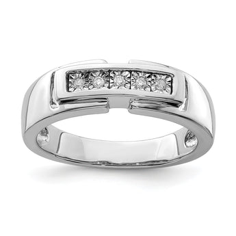 Sterling Silver Rhodium Plated Men's Polished Diam. Ring - Birthstone Company