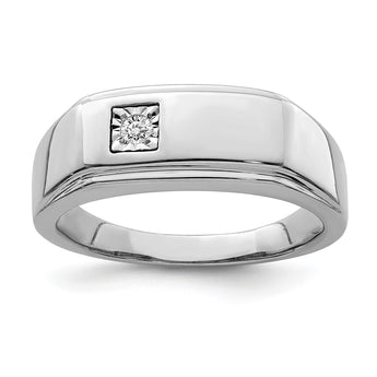 Sterling Silver Rhodium Plated Men's Polished Diam. Ring - Birthstone Company