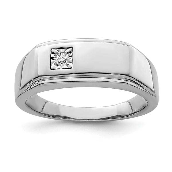 Sterling Silver Rhodium Plated Men's Polished Diamond Ring