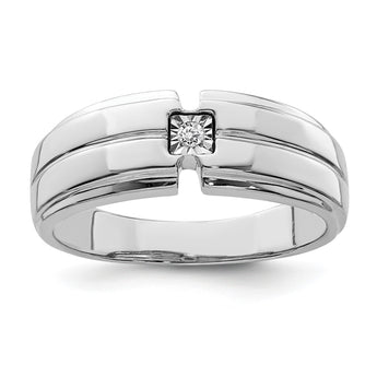 Sterling Silver Rhodium Plated Men's Polished Diam. Ring - Birthstone Company
