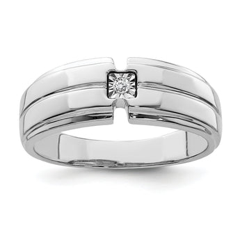 Sterling Silver Rhodium Plated Men's Polished Diamond Ring