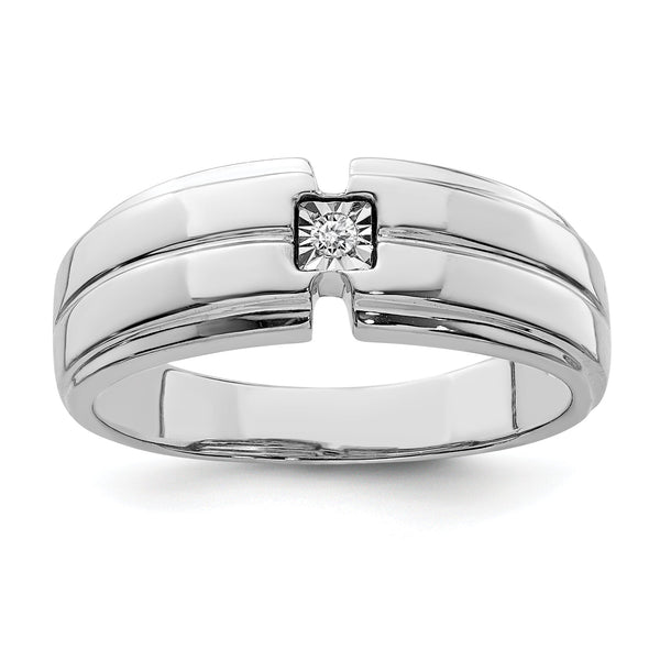 Sterling Silver Rhodium Plated Men's Polished Diamond Ring