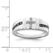 Sterling Silver Rhodium Plated Black and White Diamond Cross Men's Ring