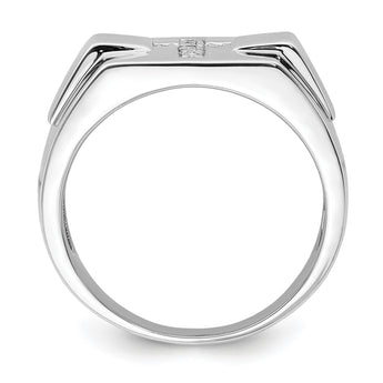 Sterling Silver Rhodium Diam. Cross Signet Ring - Birthstone Company