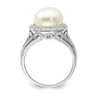 Sterling Silver Rhodium-plated 10-11mm White FWC Pearl and CZ Ring