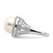 Sterling Silver Rhodium-plated 10-11mm White FWC Pearl and CZ Ring