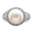 Sterling Silver Rhodium-plated 10-11mm White FWC Pearl and CZ Ring
