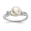 Sterling Silver Rhodium-plated 8-9mm White Fresh Water Cultured Pearl CZ Ring