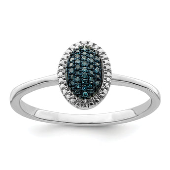 White Night Sterling Silver Rhodium-plated Blue Diamond Oval Ring