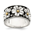Sterling Silver Antiqued With 14k Gold Centers Daisy Ring