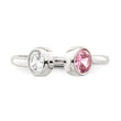 Sterling Silver Polished Pink and White CZ Adjustable Ring