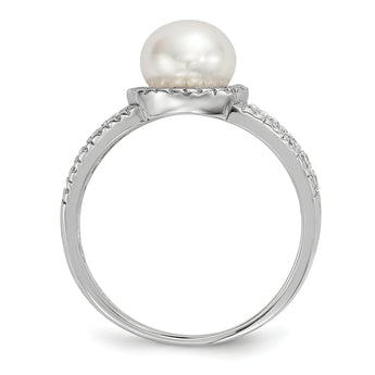 Sterling Silver RH 7-8mm Wt Button FWC Pearl CZ Ring