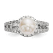 Sterling Silver RH 7-8mm Wt Button FWC Pearl CZ Ring