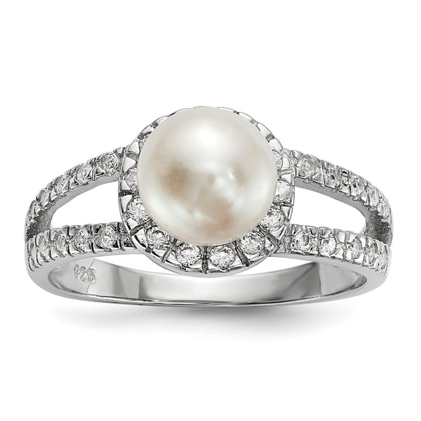 Sterling Silver RH 7-8mm Wt Button FWC Pearl CZ Ring
