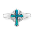 Sterling Silver Rhodium-plated Blue Inlay Created Opal Cross Ring