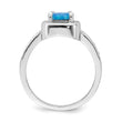Sterling Silver Rhodium-plated Square Blue Created Opal CZ Ring