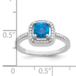 Sterling Silver Rhodium-plated Square Blue Created Opal CZ Ring