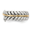 Sterling Silver With14k Antiqued Leaves Bypass Ring