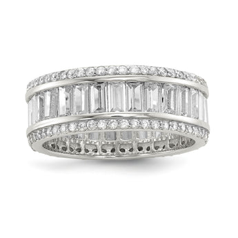 Sterling Silver Rhodium-plated Baguette & Round CZ Eternity Ring - Birthstone Company