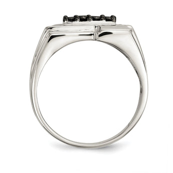 Sterling Silver Rhodium-plated Mens Black Diamond Polished Ring - Birthstone Company
