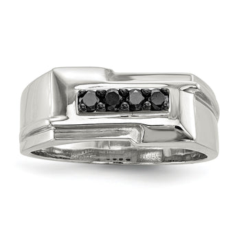 Sterling Silver Rhodium-plated Mens Black Diamond Polished Ring - Birthstone Company