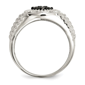 Sterling Silver Rhod-plated Mens Black Diamond Polished/Satin Ring - Birthstone Company